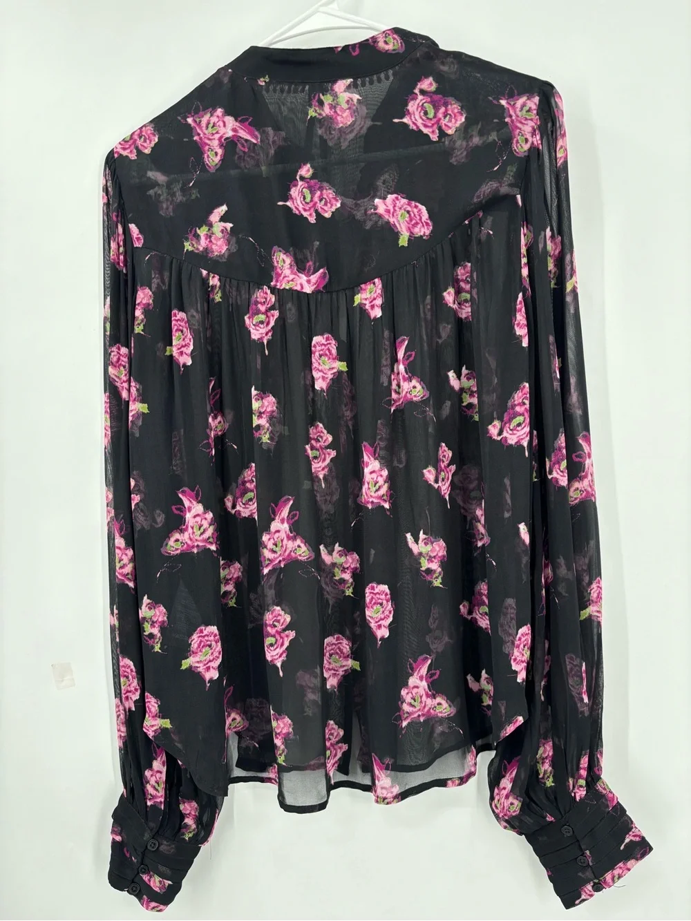 Anthropologie Black Floral Sheer Button-Front Blouse - Picture 5 of 11